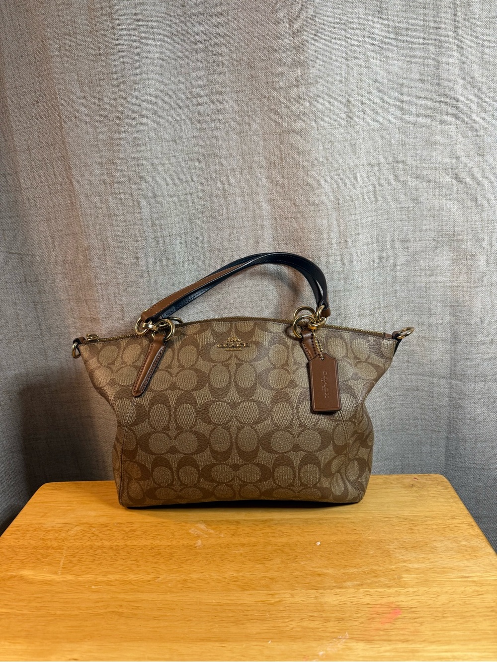 Coach Brown Signature Canvas Shoulder Tote with Leather Trim